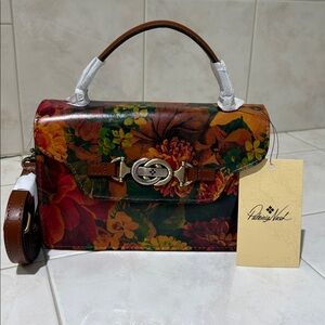Patricia Nash Porcili Leather Satchel with Crossbody Strap in Spring Multi Print